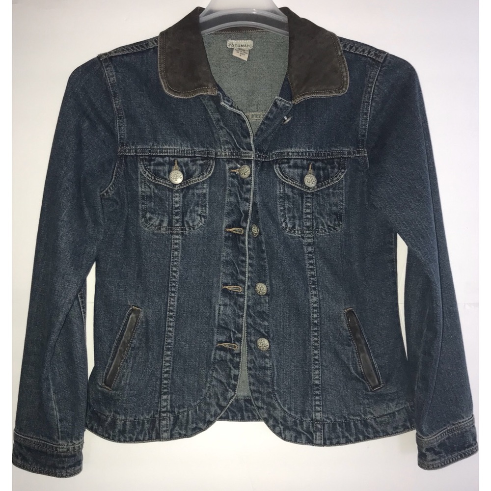 Putumayo jean jacket leather collar size small